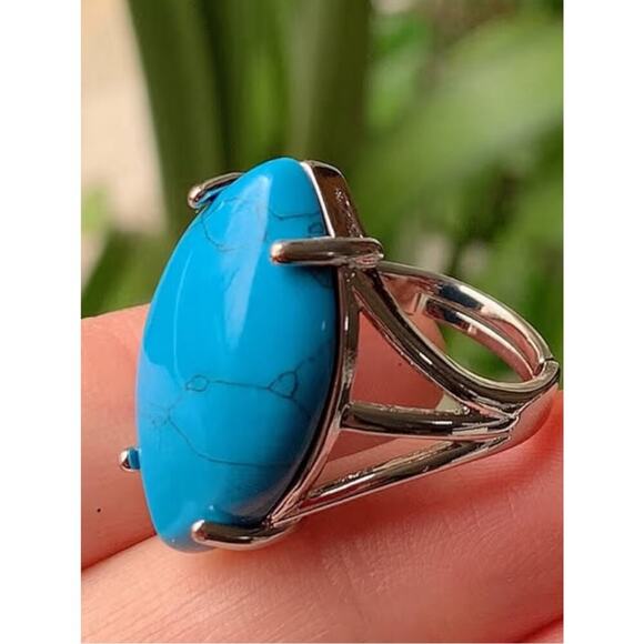 Unbranded Jewelry - Turquoise Statement Ring Adjustable Boho Silver Tarnish Free